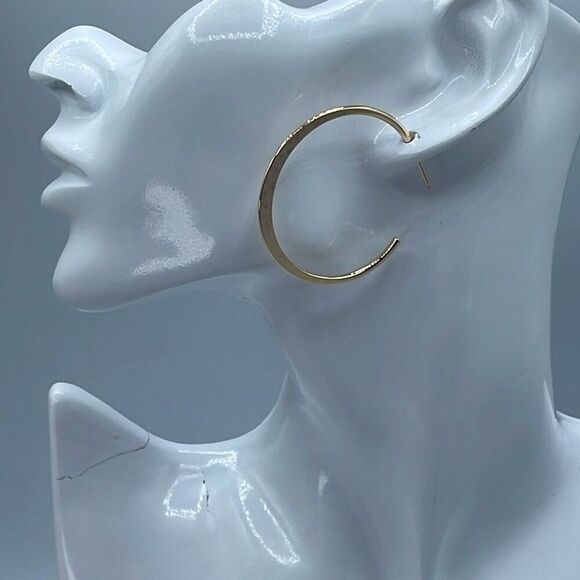 NWT 14K gold dipped flat metal 2” hoops post backs. - Picture 2 of 6